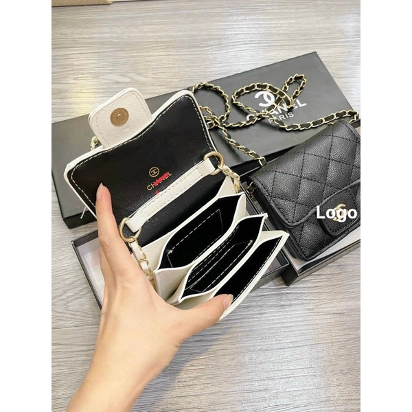 Túi Ví Đeo Chéo Nữ Da Trần Nhiều Ngăn Fullbox Dây Pha Xích Đựng Nhiều Đồ