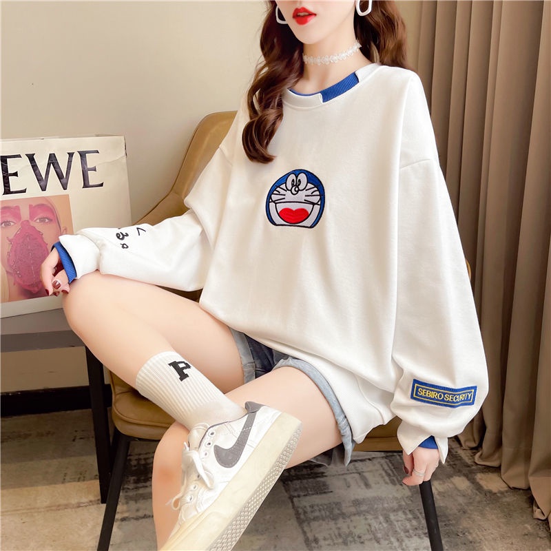 Mới Áo Sweater Tay Dài Dáng Rộng In Hình Doremon Phong Cách Hàn Quốc Thời Trang Thu Đông Cho Nữ | BigBuy360 - bigbuy360.vn
