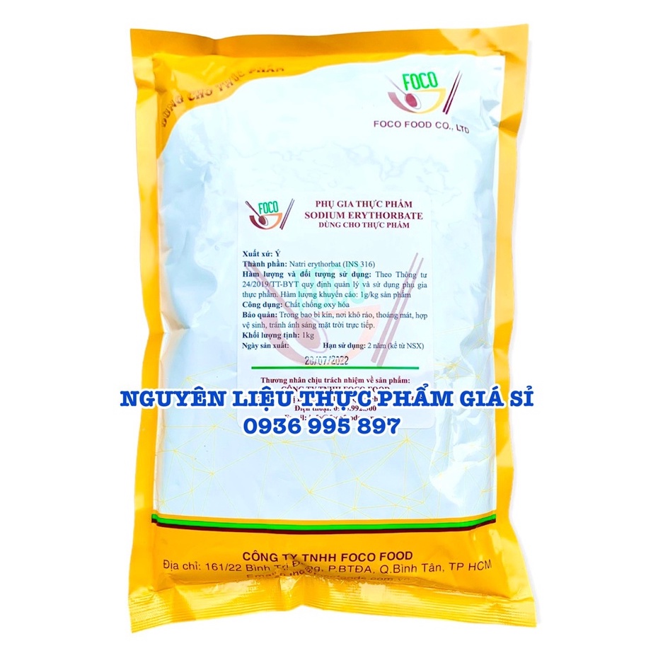 1Kg Chất chống oxi hóa, chống xuống màu Sodium Erythorbate hàng Ý - Dùng cho lạp xưởng, xúc xích, giò chả, nem