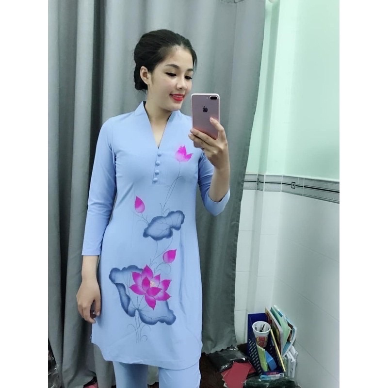 Đồ lam Đi Chùa ✅✅ Kết Tân Trụ in Hoa Sen ✅✅ Đồ bộ ## Đồ lam