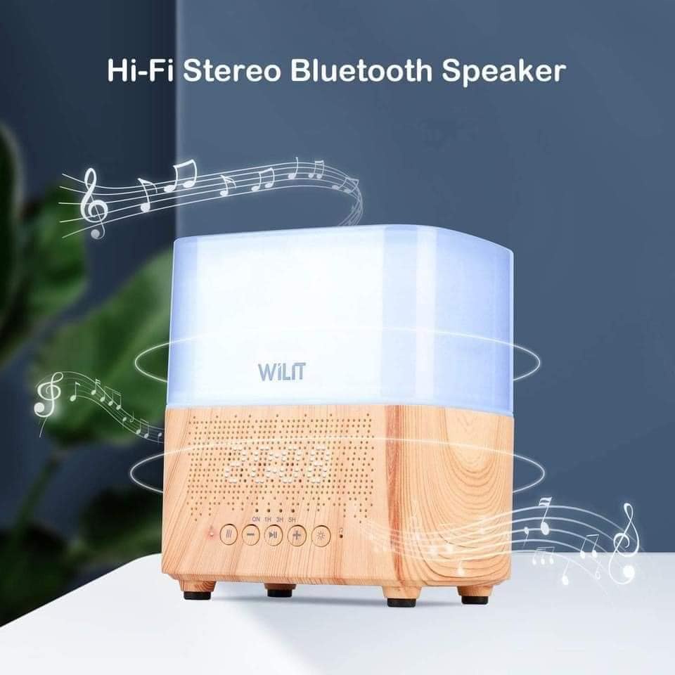 Máy khuếch tán tinh dầu Wilit 4 in 1 Máy xông tinh dầu kèm loa bluetooth, đồng hồ báo thức và đèn Led