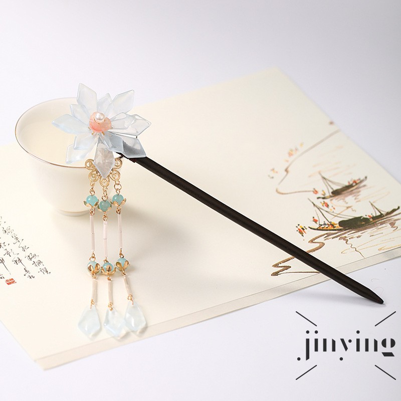 GETNOIVAS Trâm cài tóc bằng gỗ thiết kế hình hoa tua rua ngọc bích phong cách người Do Thái cổ điển