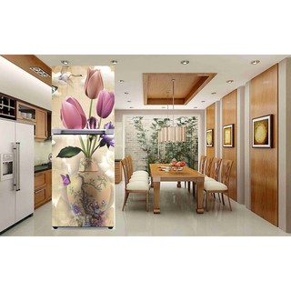 Miếng dán tủ lạnh - decal tủ lạnh hình bình hoa 3d siêu đẹp đầy đủ kích thước cho mọi loại tủ lạnh