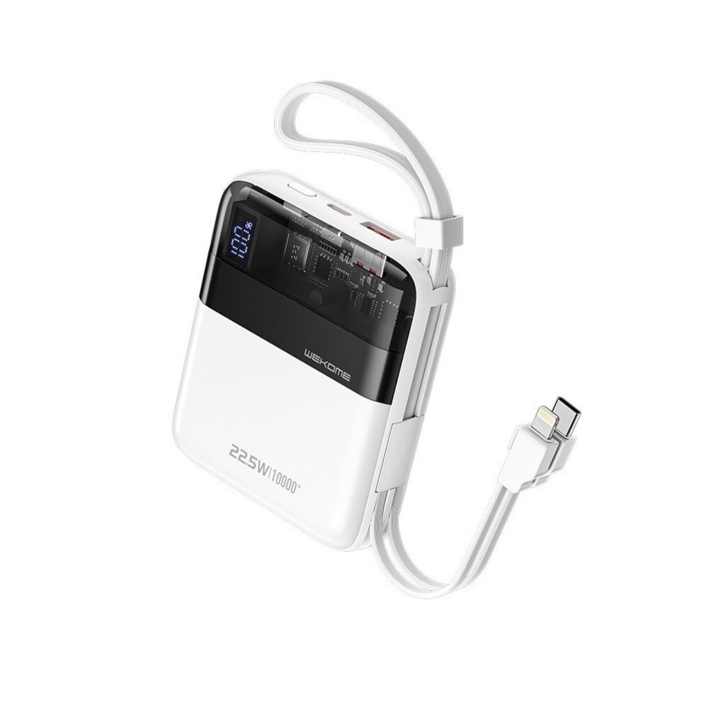 Sạc Dự Phòng Đa Năng 10000mAh WEKOME WP-309 - Tích Hợp 2 Cáp Sạc Nhanh TypeC &amp; iP - Hỗ Trợ Sạc Nhanh Lên Đên 22,5W