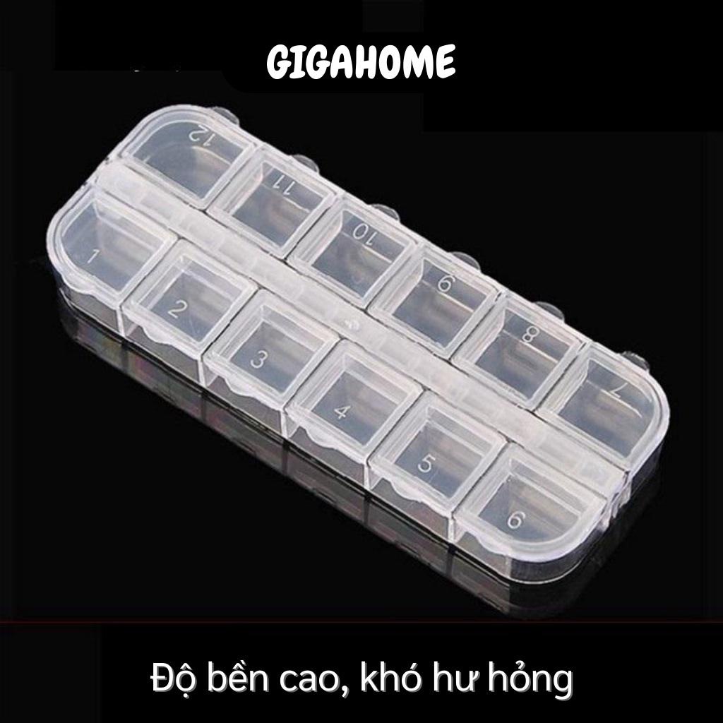 Hộp Đựng Đá Đính Nails GIGAHOME Khay Nhựa 12 Ô Nắp Bật Đựng Linh Kiện Điện Tử, Trang Sức 7833