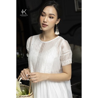 K142 Đầm BABYDOLL xếp ly ngực, phối ren, 2 lớp