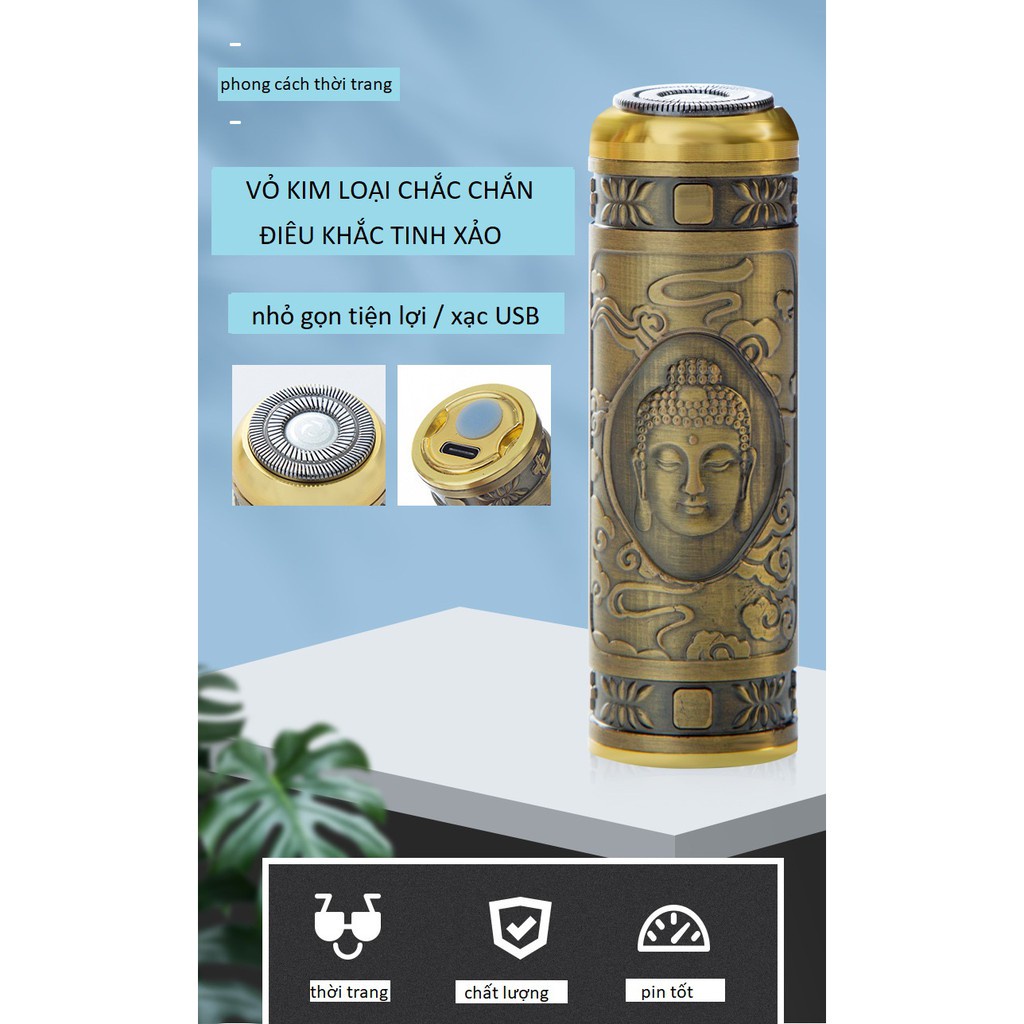 Máy Cạo Râu T8 Sạc Điện USB Họa Tiết Phật Nhỏ Gọn Tiện Dụng.