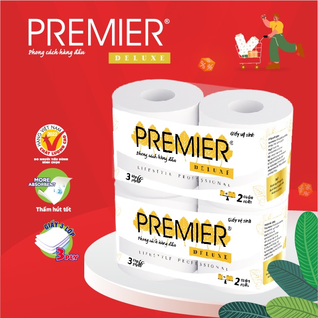 Giấy Vệ Sinh Premier Deluxe đóng cặp (10 cuộn/bịch) - Mua 1 tặng 1