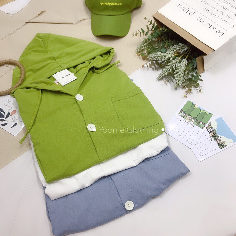 áo tay dài khuy dây rút có mũ[ảnh thật tại shop]