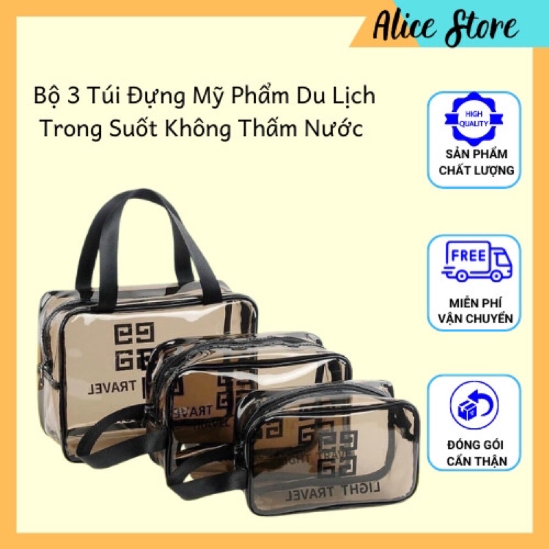 Set 3 Túi Đựng Đồ Trang Điểm, Mỹ Phẩm Trong Suốt Bằng Nhựa Dẻo