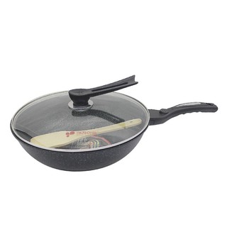 Chảo Sâu Lòng Đá Coopia Hàn Quốc Chống Dính Siêu Bền có nắp kính size 30cm/32cm (Tặng Thìa Gỗ )