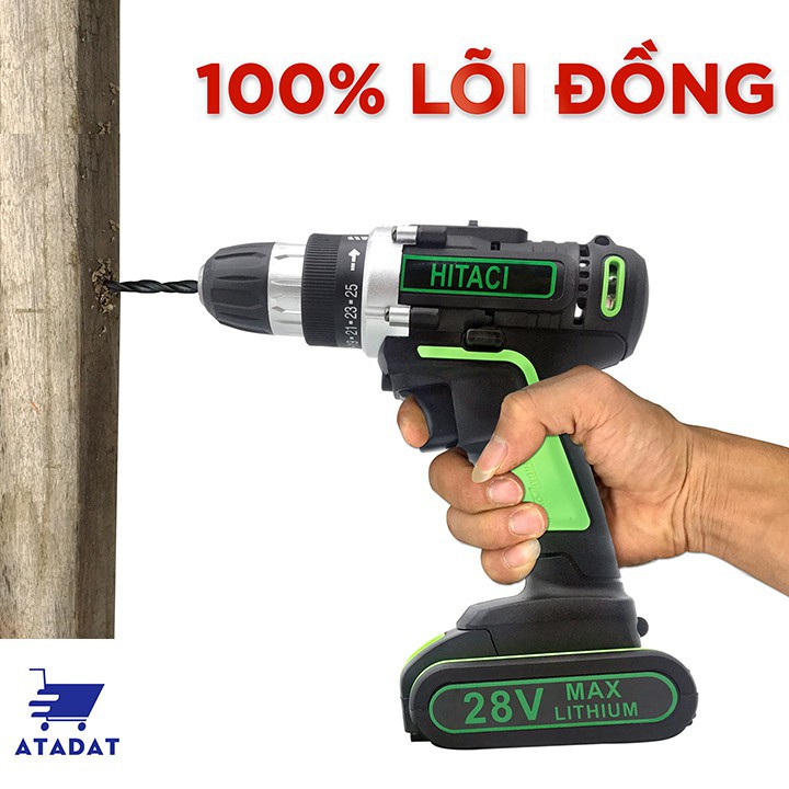 Máy Khoan Pin Hitachi 28V 2 Chức Năng - 2 Pin - Máy Khoan Bắt Vít Hitachi - Tặng Mũi Khoan
