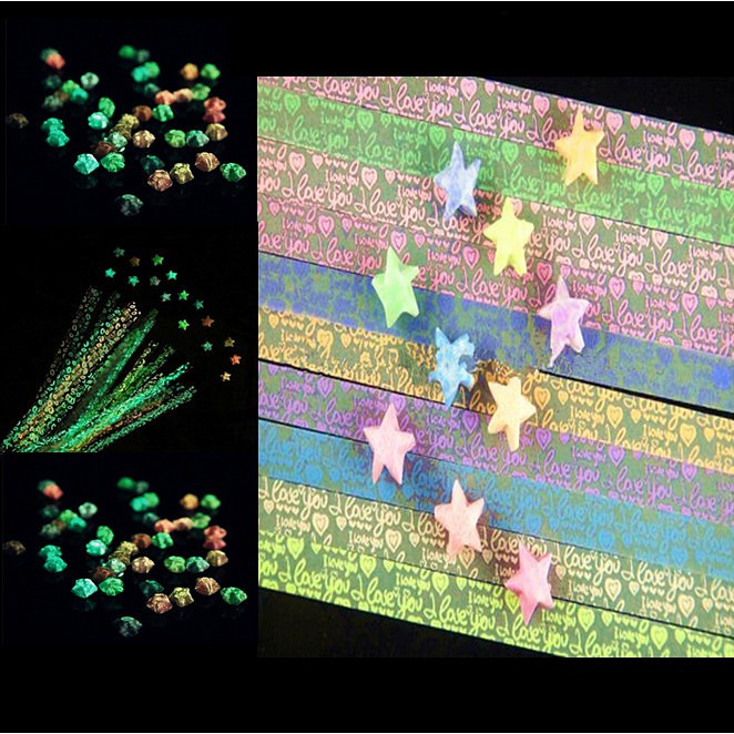 Set 30 tờ giấy gấp sao origami phát sáng trong bóng tối trang trí nội thất