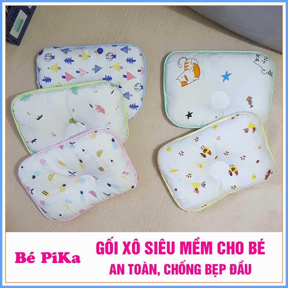 Gối xô siêu mềm chống bẹp đầu BEPIKA in hình dễ thương cho bé sơ sinh 20 x 30cm