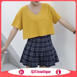 Áo Croptop Cổ Tim Vàng Mustard Basic DÁNG SUÔNG NGẮN