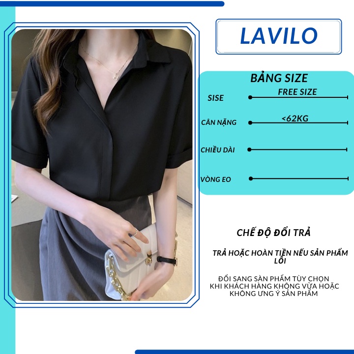 Áo sơ mi nữ công sở tay ngắn kiểu dấu nút đẹp LAVILO - sơ mi nữ ASM02