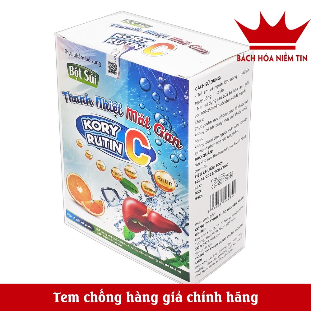 Bột Sủi Thanh Nhiệt Mát gan Kory Rutin C - Thanh nhiệt, giải độc gan giảm mẩn ngứa, mề đay, rôm sảy, vàng da
