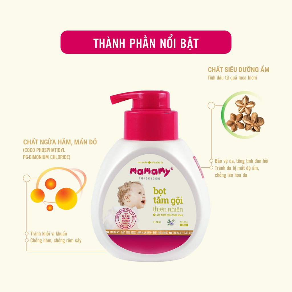 Bọt tắm gội thiên nhiên Mamamy 400ml 3 mùi giao ngẫu nhiên