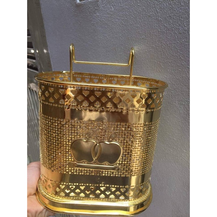 Ống đũa INOX mạ vàng kiểu dáng SIÊU ĐẸP SANG TRỌNG, chắc chắn, 2 ngăn tiện cho đũa muỗng thìa, đáy sâu có