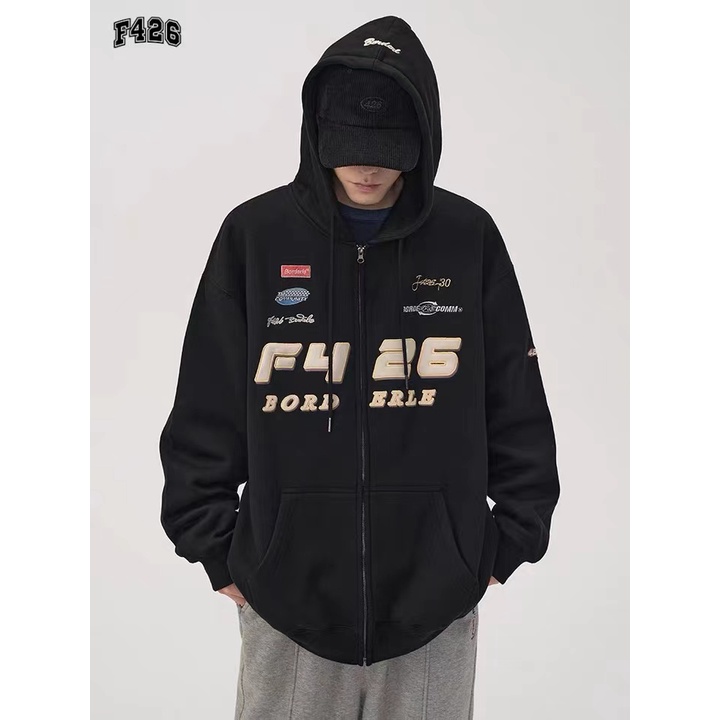 Áo khoác cardigan có mũ trùm thêu hình hợp thời trang