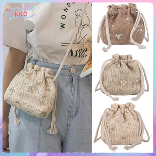 KKD Túi dệt kim đeo chéo thêu hoa xinh xắn dành cho nữ
