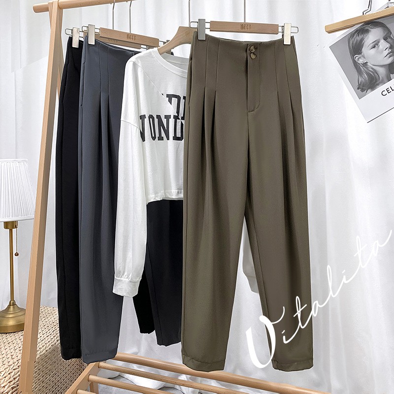 Quần Baggy nữ lưng cao cạp liền STYLE HÀN QUỐC - chất vải Cát Hàn