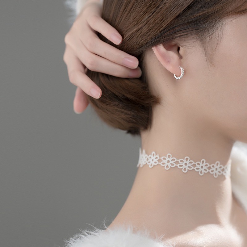 Bông tai bạc H.A.S dạng khoen trơn cắt máy - HK41