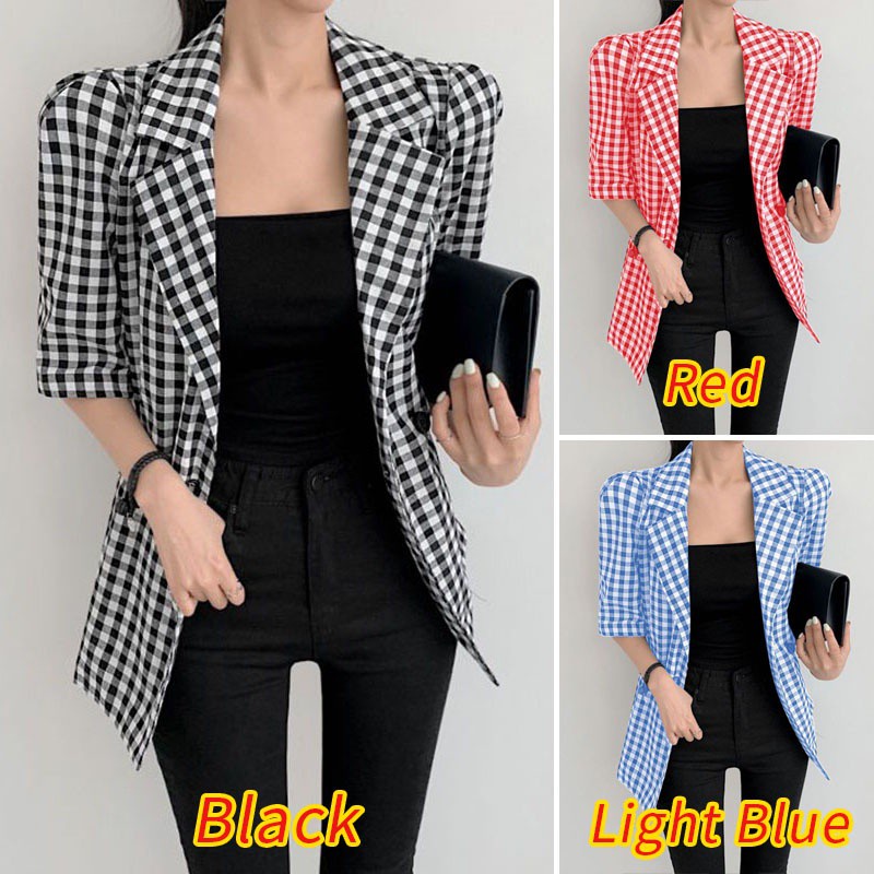 Áo khoác vest ZANZEA tay dài họa tiết sọc caro dạng nút cài thời trang cho nữ | BigBuy360 - bigbuy360.vn