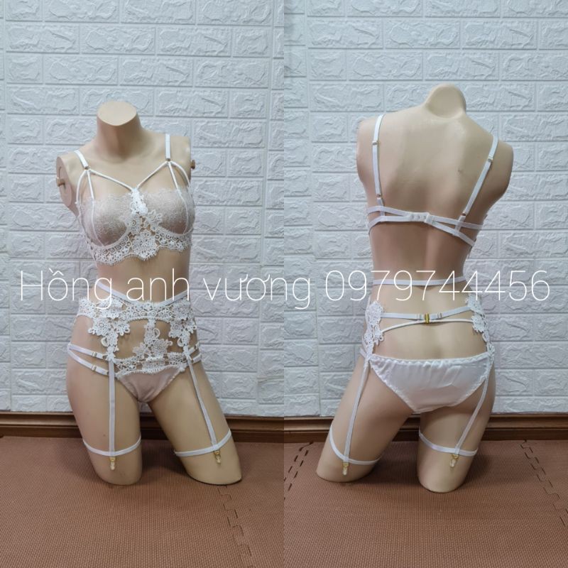set nội y kẹp tất có gọng ren hoa sexy gợi cảm
