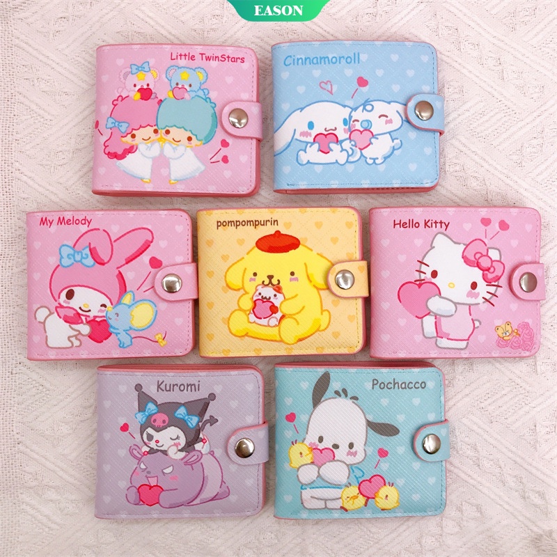 Sanrios Ví Da PU Ngắn Gập 2 Nút Bấm Họa Tiết Anime Kawaii Insins Cho Học Sinh Tiểu Học