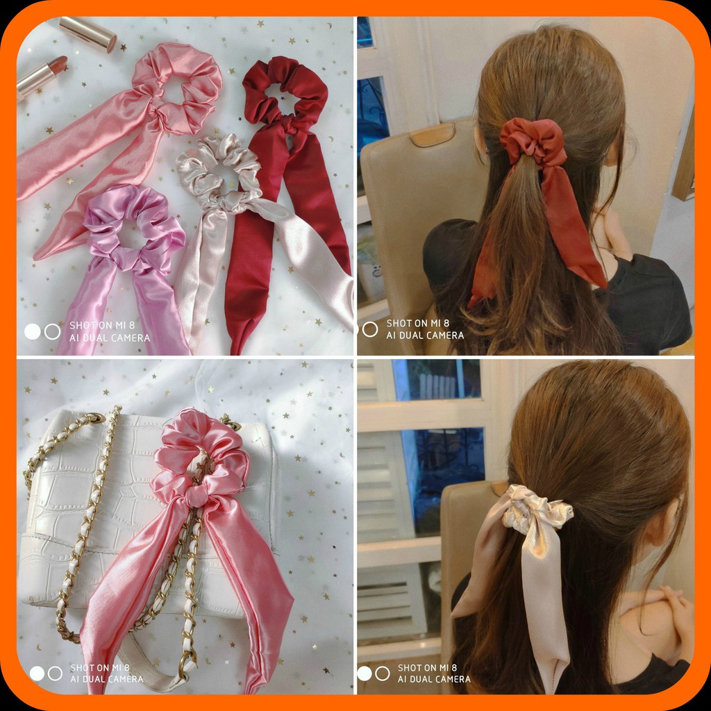 Dây cột nơ buộc tóc đẹp Hàn Quốc - Scrunchie đính nơ ngăn xinh sang xịn -Quà tặng bạn gái