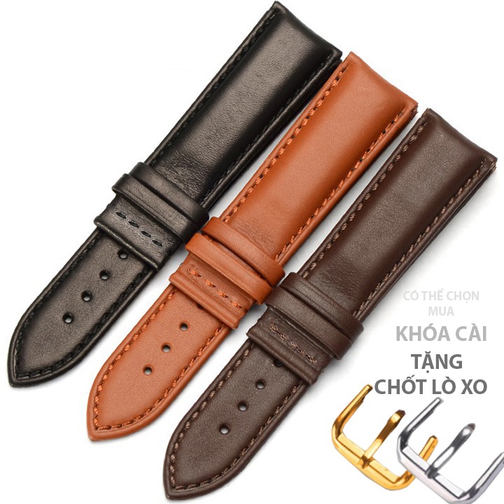 Dây đồng hồ da bò thật Bo-09 mẫu KHÓA CÀI size 18 20 22 tặng chốt lò xo