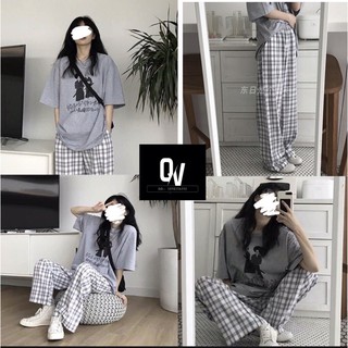 Bộ đồ nữ nhật tàn quần kẻ - chất vải xịn , dày dặn - Ảnh Thật