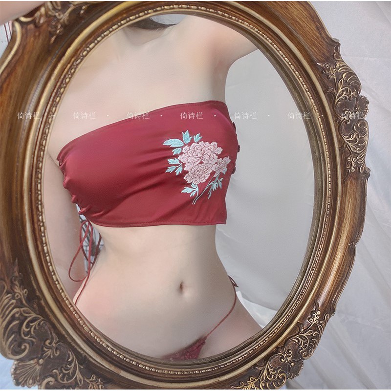 Set đồ ngủ Sexy áo yêm thêu hoa và quần lọt khe gợi tình | BigBuy360 - bigbuy360.vn