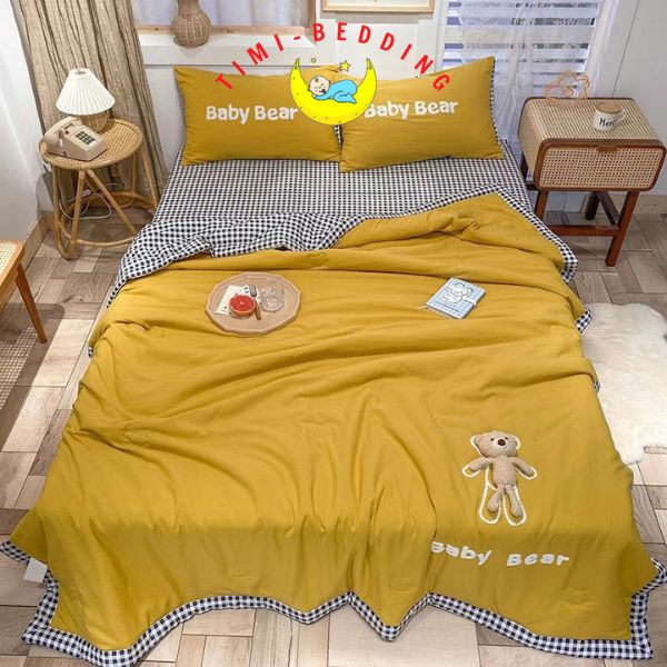 Bộ chăn ga đũi hè thêu gấu thoáng mát, xinh xắn – chăn đũi hè - Timibedding