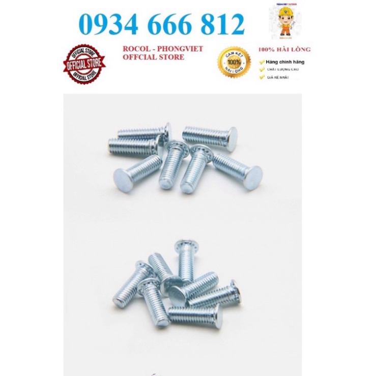 Combo 20c tán đóng, vít chống xoay FH M8X12, M8X15, M8X20, M8X25, M8X30 thép mạ