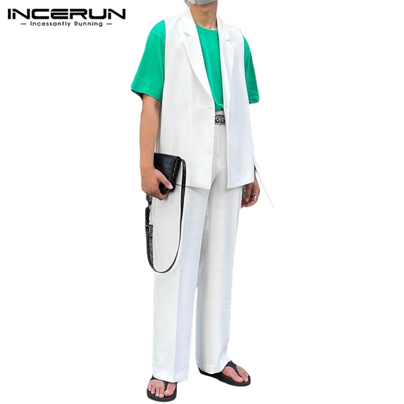 Set trang phục INCERUN gồm áo tank top + quần dài ống rộng thời trang dự tiệc cho nam