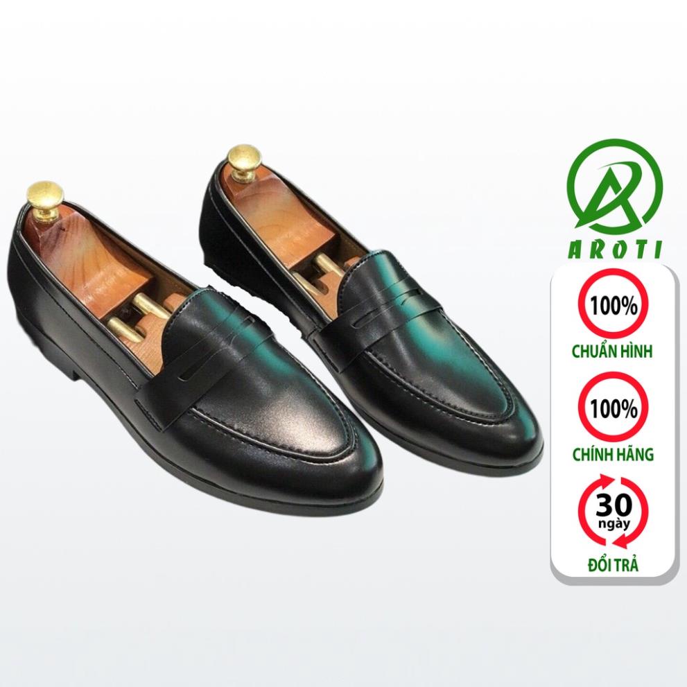 Giầy Lười Nam AROTI Dáng Giày Tây Chất Da Đẹp Cao Cấp,Đế Khâu Cực Bền Form Mọi Công Sở Sang Trọng Màu Đen M575 sp5 🐢