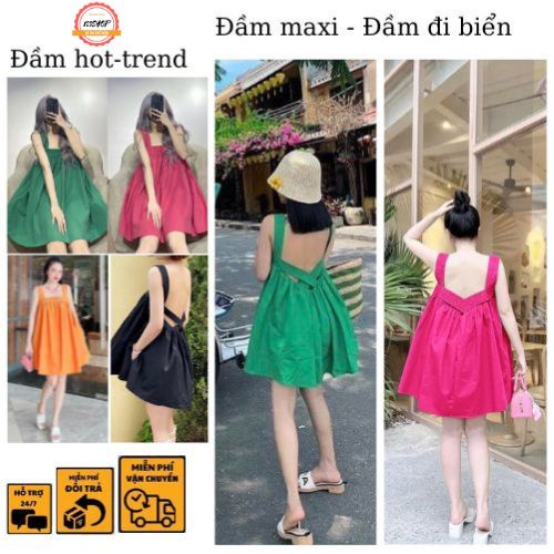 Váy Maxi 2 Dây có Tặng Kèm Quần đi chơi du lịch biển Chun Ngực thun chéo lưng dáng đầm babydoll Sau Siêu Xinh 123SHOP