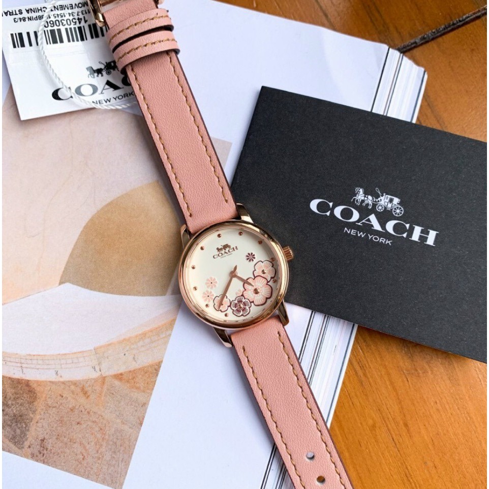 Đồng hồ nữ coach grand blush 14503060 dây da , mặt số hình hoa 3d xinh xắn , size 28mm