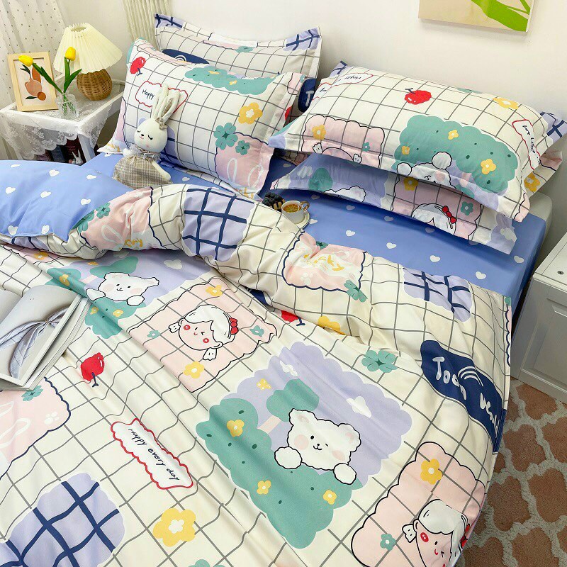 Bộ chăn ga gối Poly Cotton HQ em bé gấu cho người đáng yêu (Tặng vỏ gối ôm) - Miễn phí bo chun