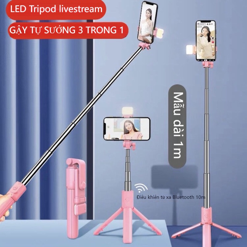 Gậy Chụp Ảnh Tự Sướng Bluetooth, Tripod Livestream 3 chân máy sống, ánh sáng lấp đầy, có thể gấp lại