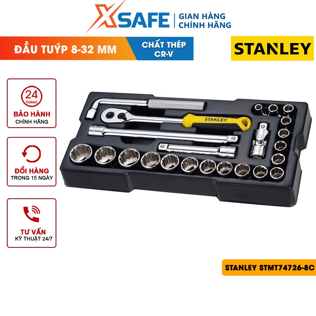 Đầu tuýp 1/2 inch 12PT MET STANLEY STMT74726-8C 23 chi tiết, thép CR-V cao cấp, chịu lực, không gỉ