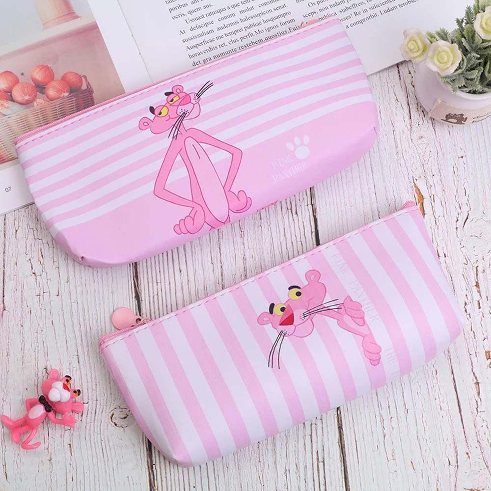 Túi Đựng Bút Bằng PU Chống Nước Sức Chứa Lớn In Hình Báo Hồng Ốp