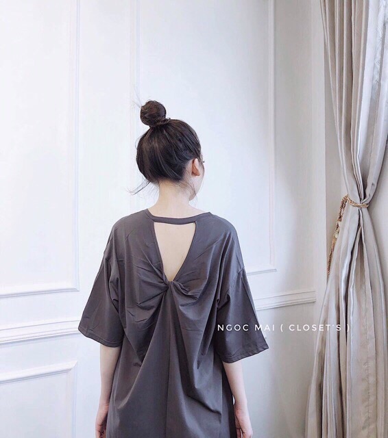 Váy suông chất cotton xoắn lưng in chữ-kèm ảnh thật