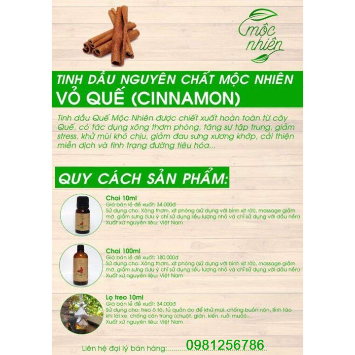 Tinh dầu quế nguyên chất 10ml Mộc Nhiên có tem