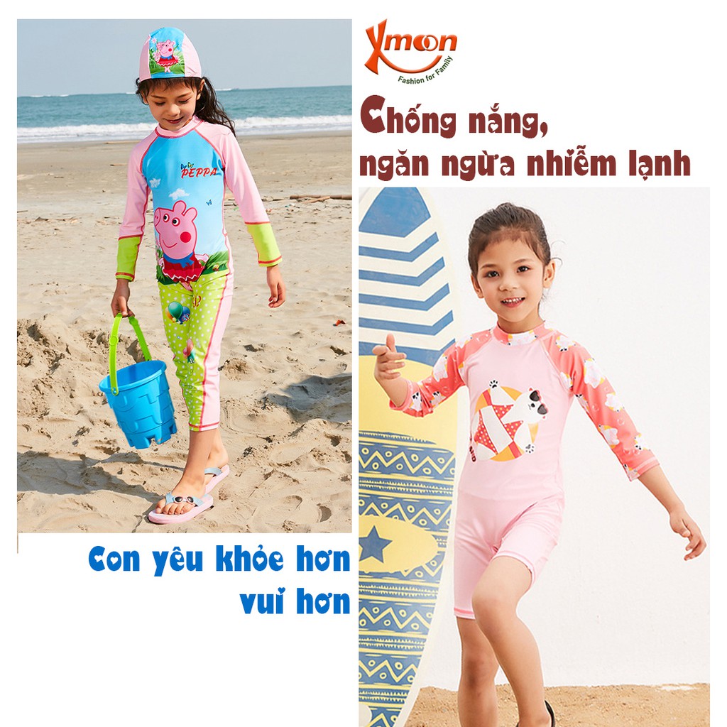 Áo tắm áo bơi bé gái dài tay bộ liền chống nắng ngăn nhiễm lạnh cho trẻ cao từ 110-135cm nặng từ 17-30kg DTBG