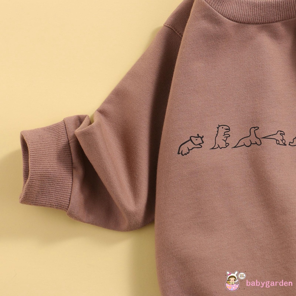 Áo Liền Quần Tay Dài Cổ Tròn In Hình Khủng Long Hoạt Hình Cho Bé 0-24 Tháng Tuổi