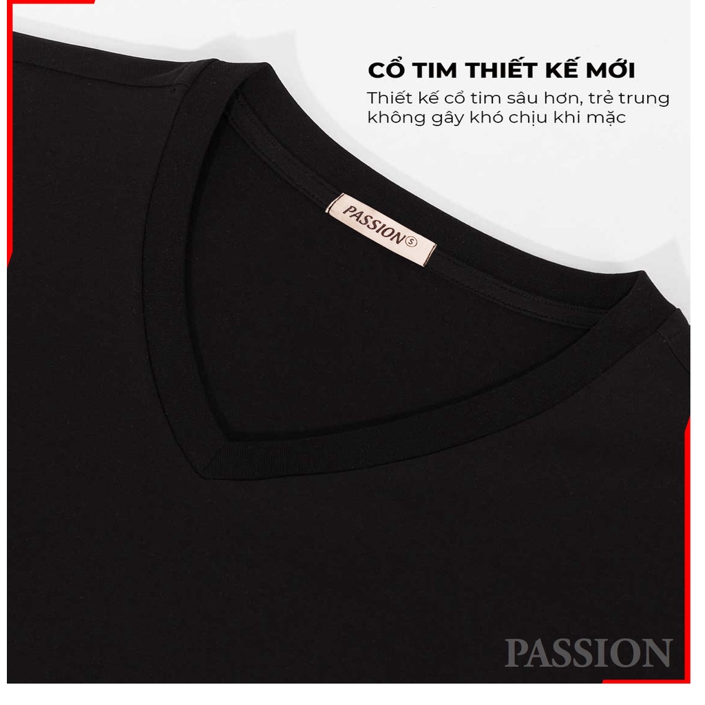 Áo thun nữ cổ tim PASSION - Chất liệu Cotton 100% cao cấp, mềm, mát, không xù lông, không bai nhão