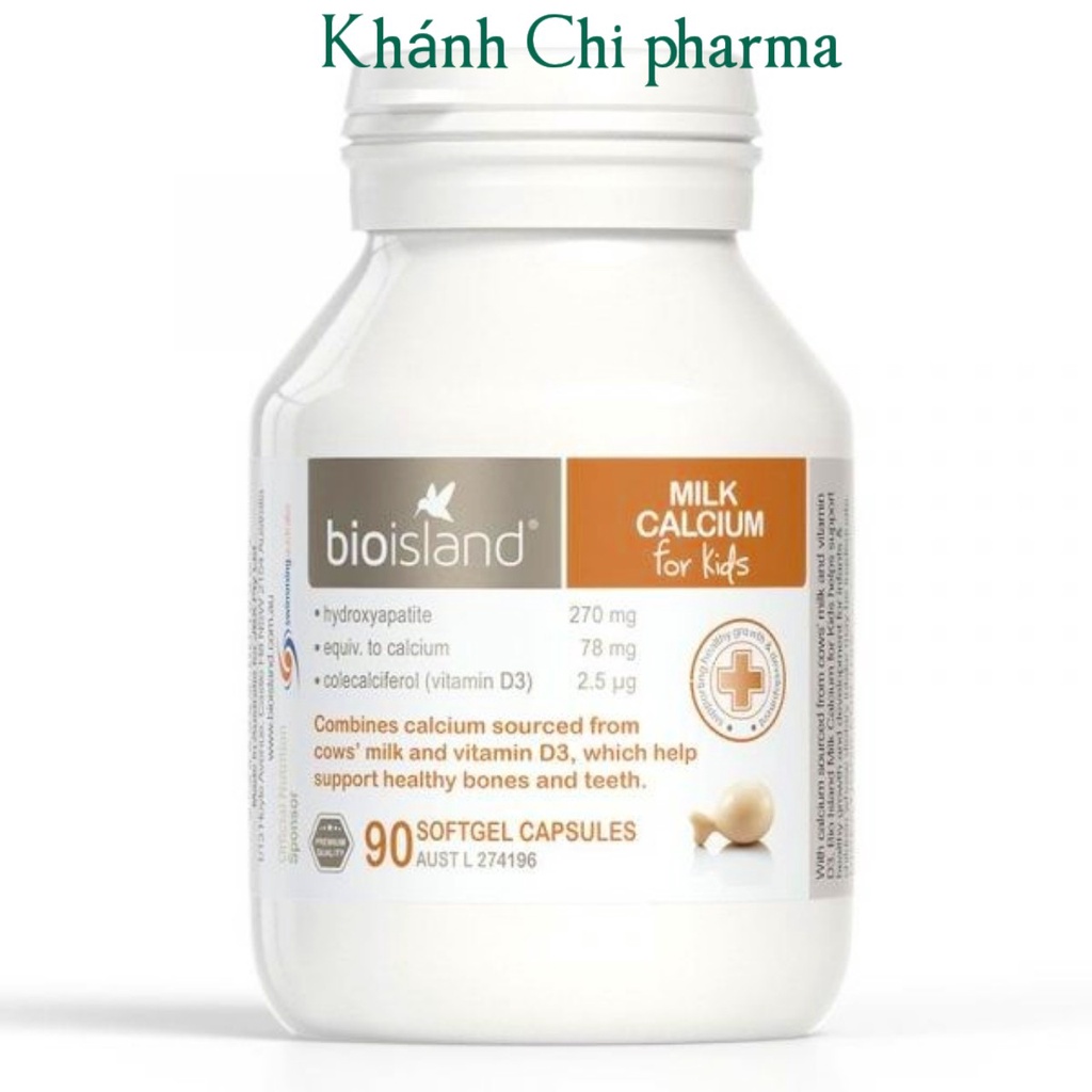 Canxi sữa Bioisland Milk Calcium lọ 90 viên (Úc). Bổ sung calci và vitamin d cho bé từ 7 tháng tuổi.